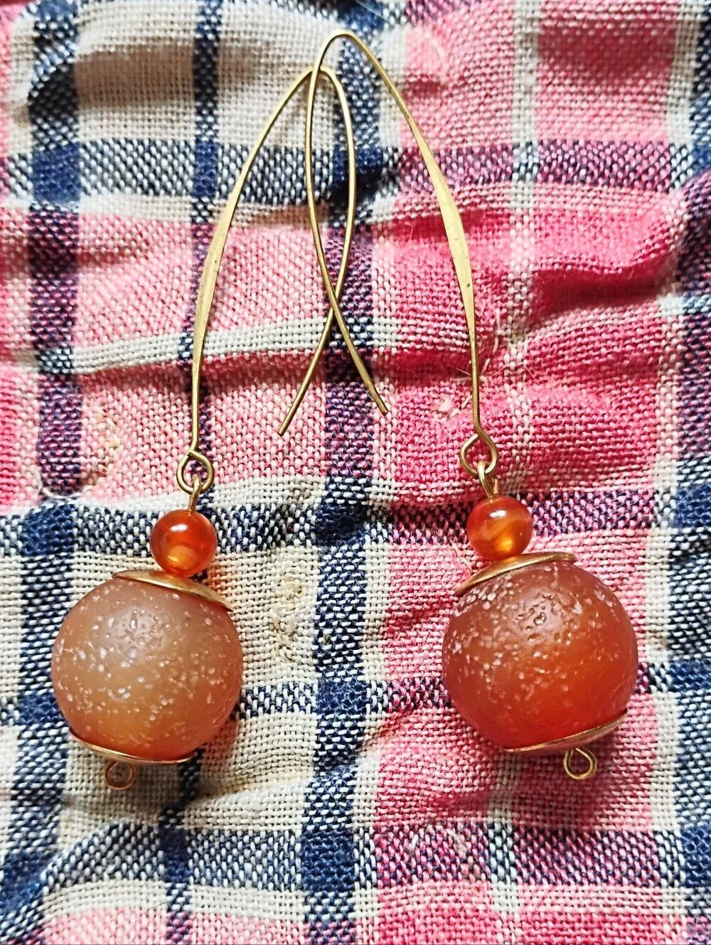 Double Carnelian Drop Earrings - Handmade